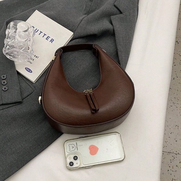 Coffee Brown Elegant Women's Textured Soft Leather Bag - Picture 7 of 8